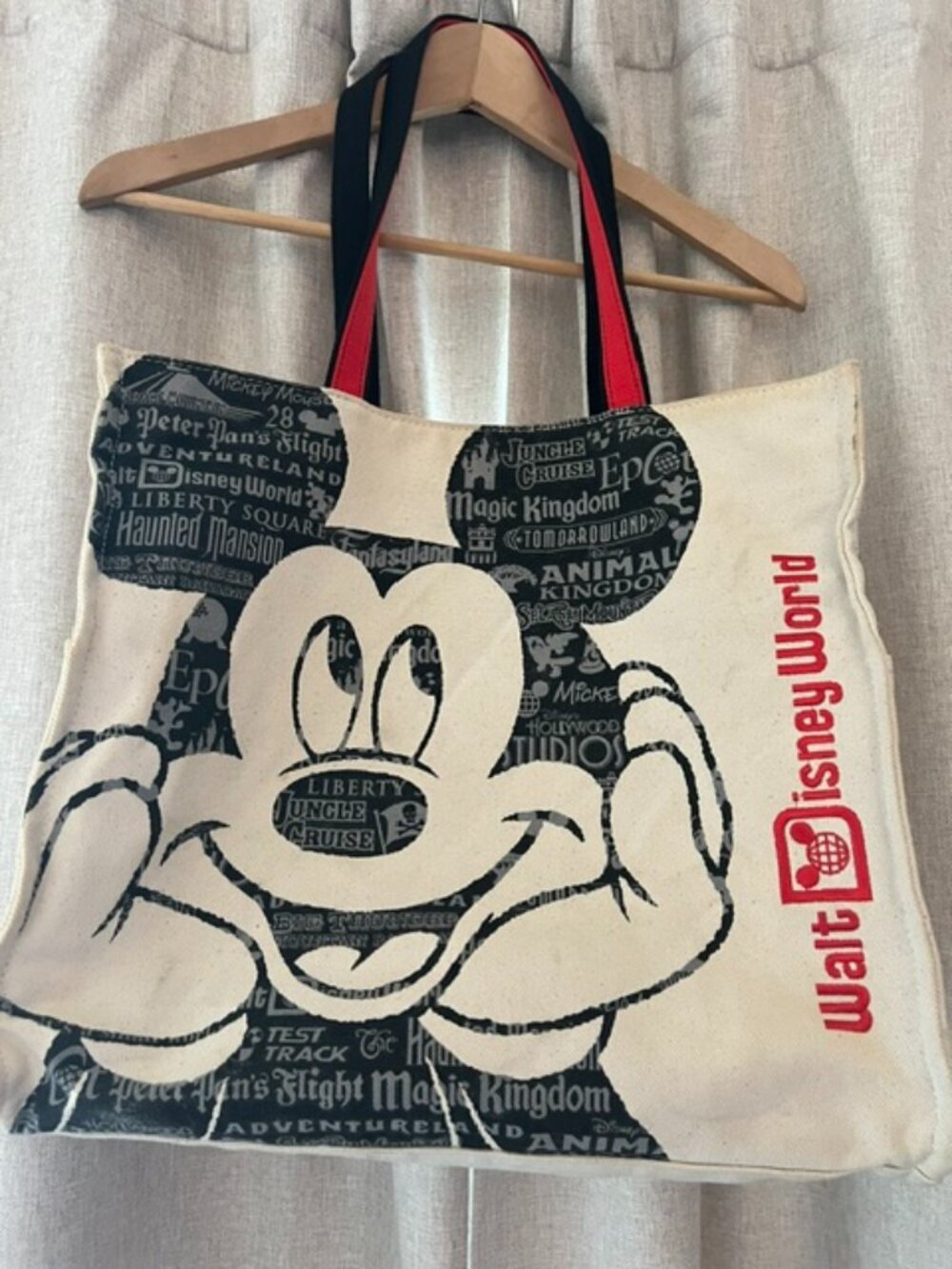 Disney Parks Walt Disney World Large Canvas Tote Bag Mickey Mouse Snap Closure